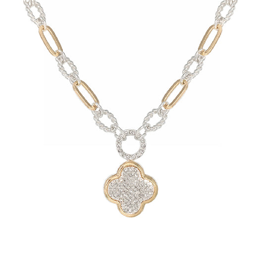 Silver & Gold Drop Clover Pendant Necklace