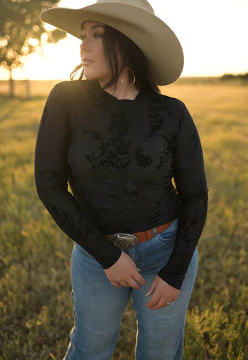 Black Velvet Burnout Mesh Top