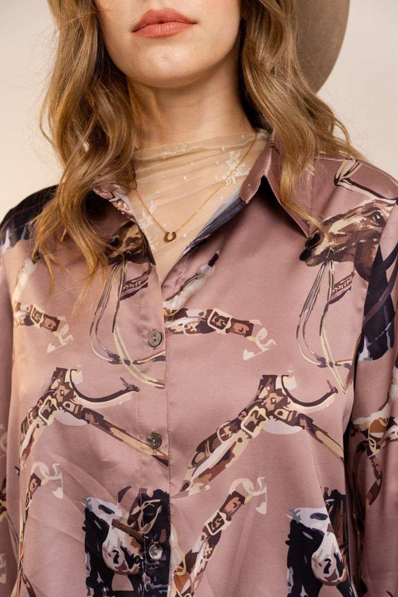 Satin Western Vintage Print Shirt