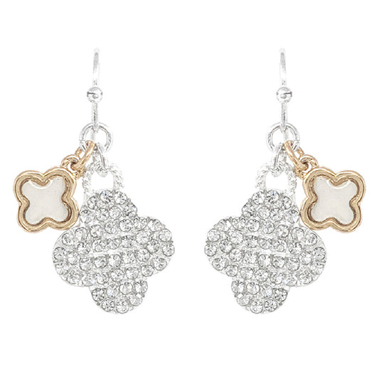 Paved Double Clover Dangle Earring