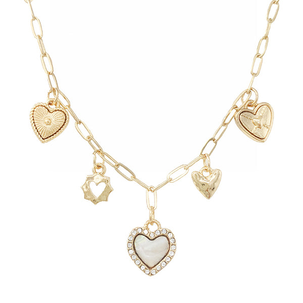 Gold & Mother of Pearl Heart Trinket Necklace
