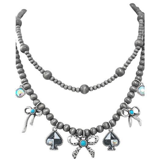Layered Spade & Bows Trinket Necklace