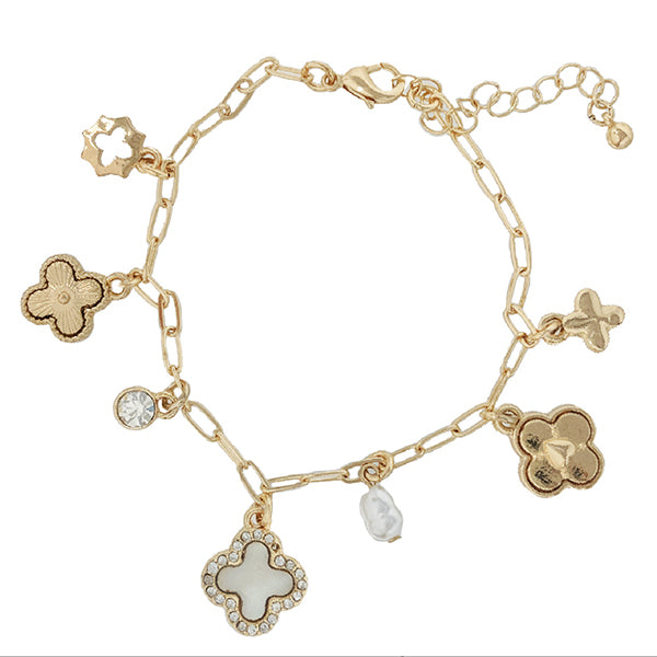 Gold & Mother of Pearl Clover Trinket Bracelet