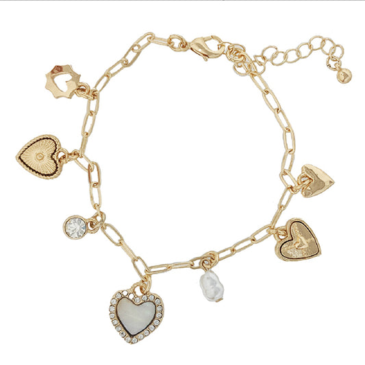 Gold & Mother of Pearl Heart Trinket Bracelet