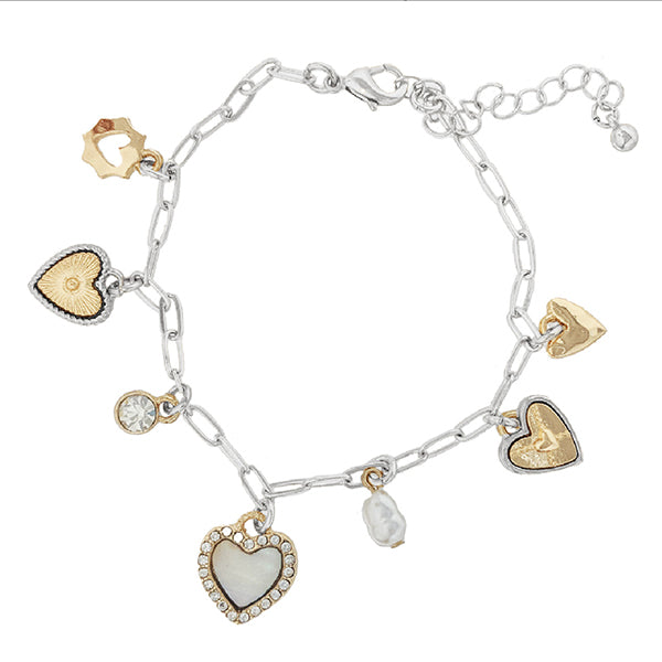 Silver & Mother of Pearl Heart Trinket Bracelet
