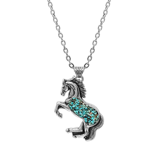Silver Horse & Turquoise Pendant Necklace