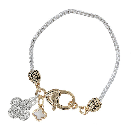 Silver & Gold Quatrefoil Charm Bracelet