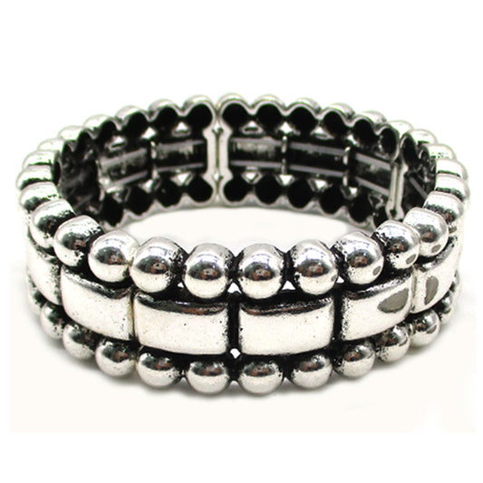 Silver Bar & Bead Stretchy Bracelet