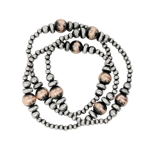 Pewter Pearl & Copper Breaded Bracelet Set