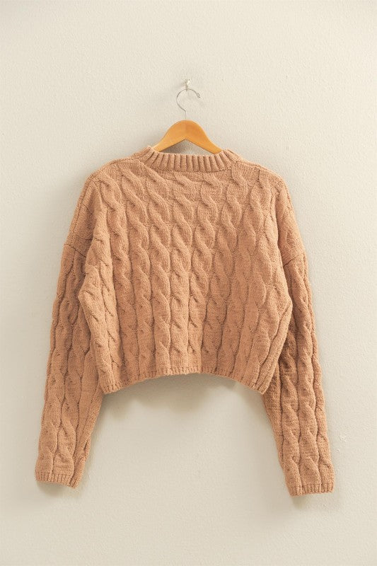 Dark Taupe Crew Neck Cable Sweater