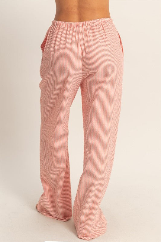 Striped Wide Leg Pants- Red