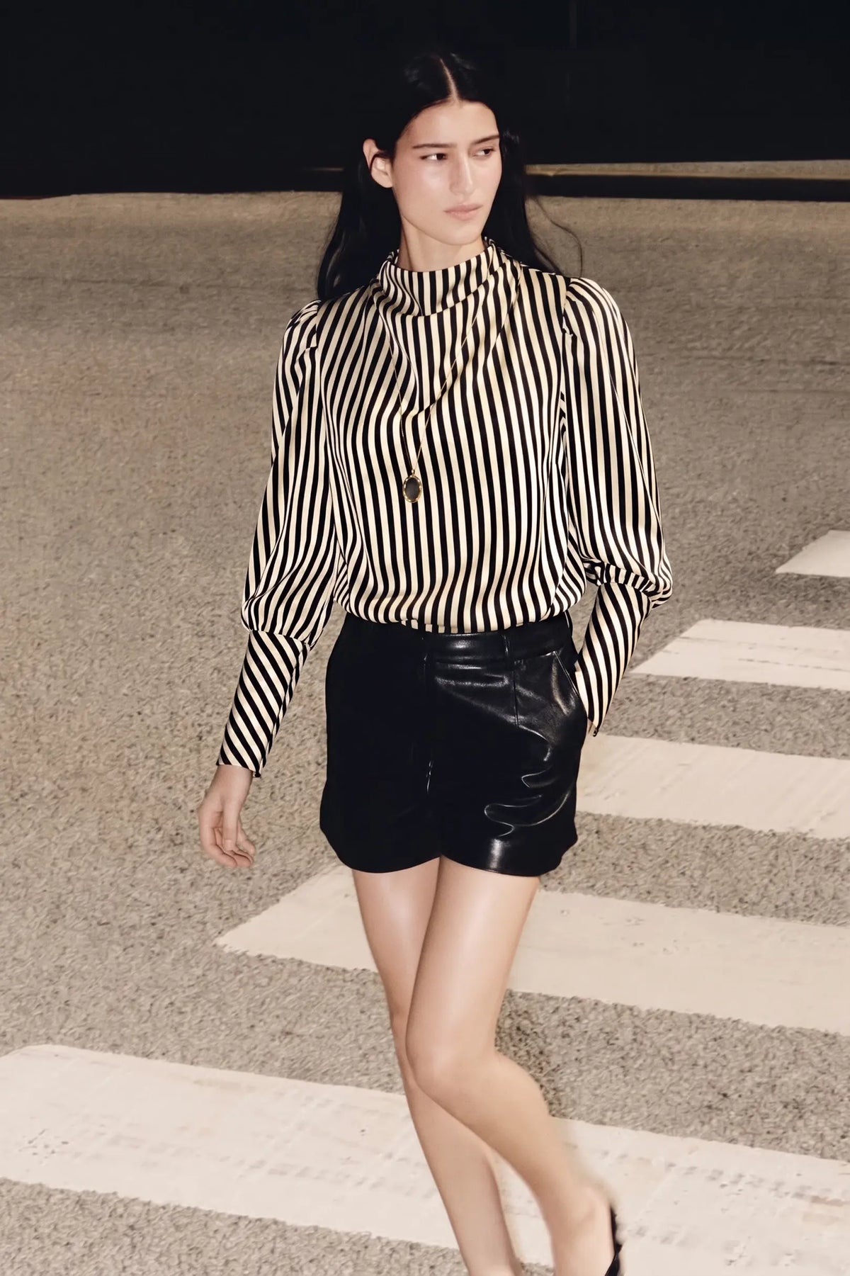 Mock Neck Stain Stripe Blouse