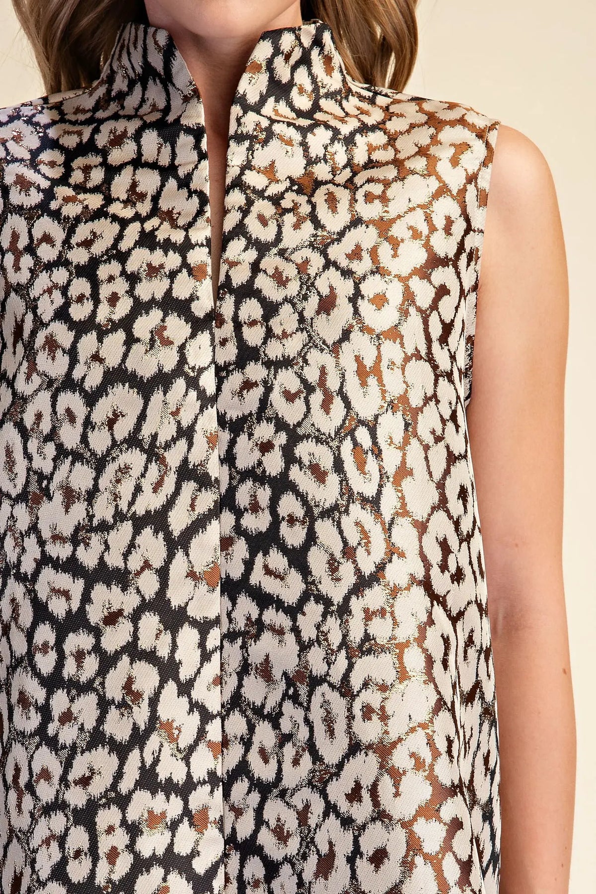 Stand Collar Animal Jacquard Mini Dress
