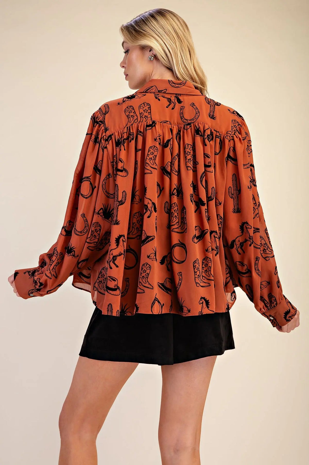 Western Theme Semi-Sheer Blouse