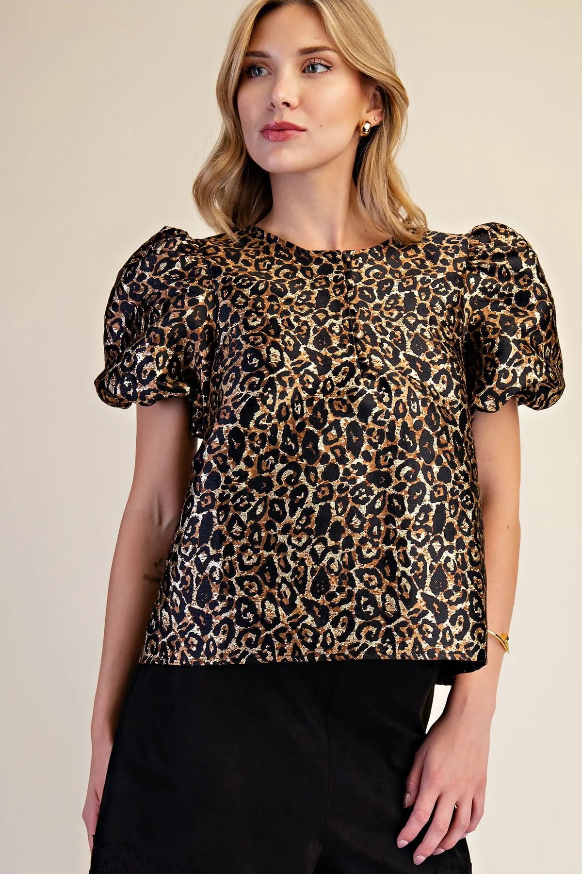 Leopard Puff Sleeve Top