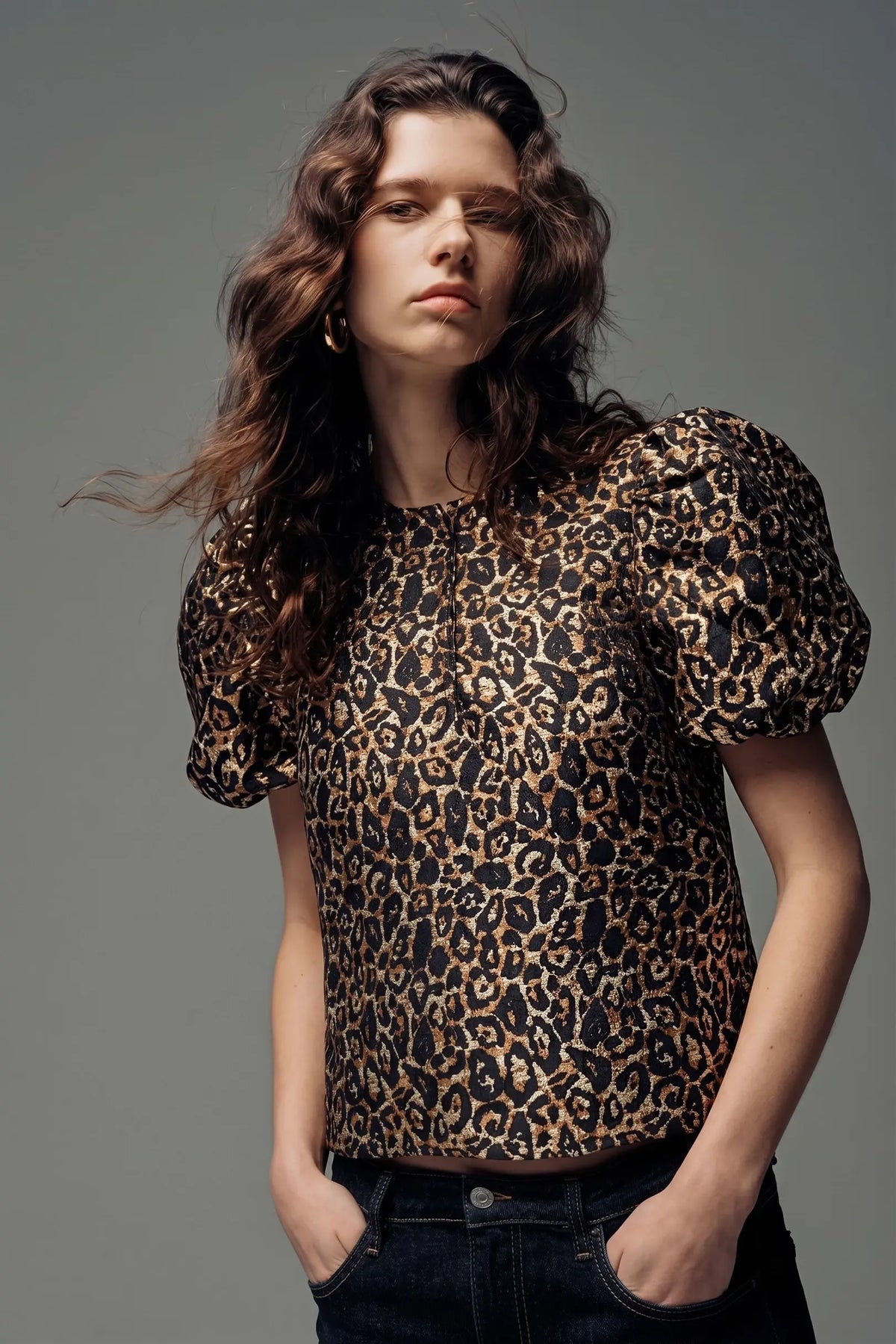 Leopard Puff Sleeve Top