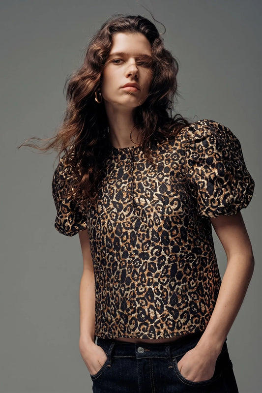 Leopard Puff Sleeve Top