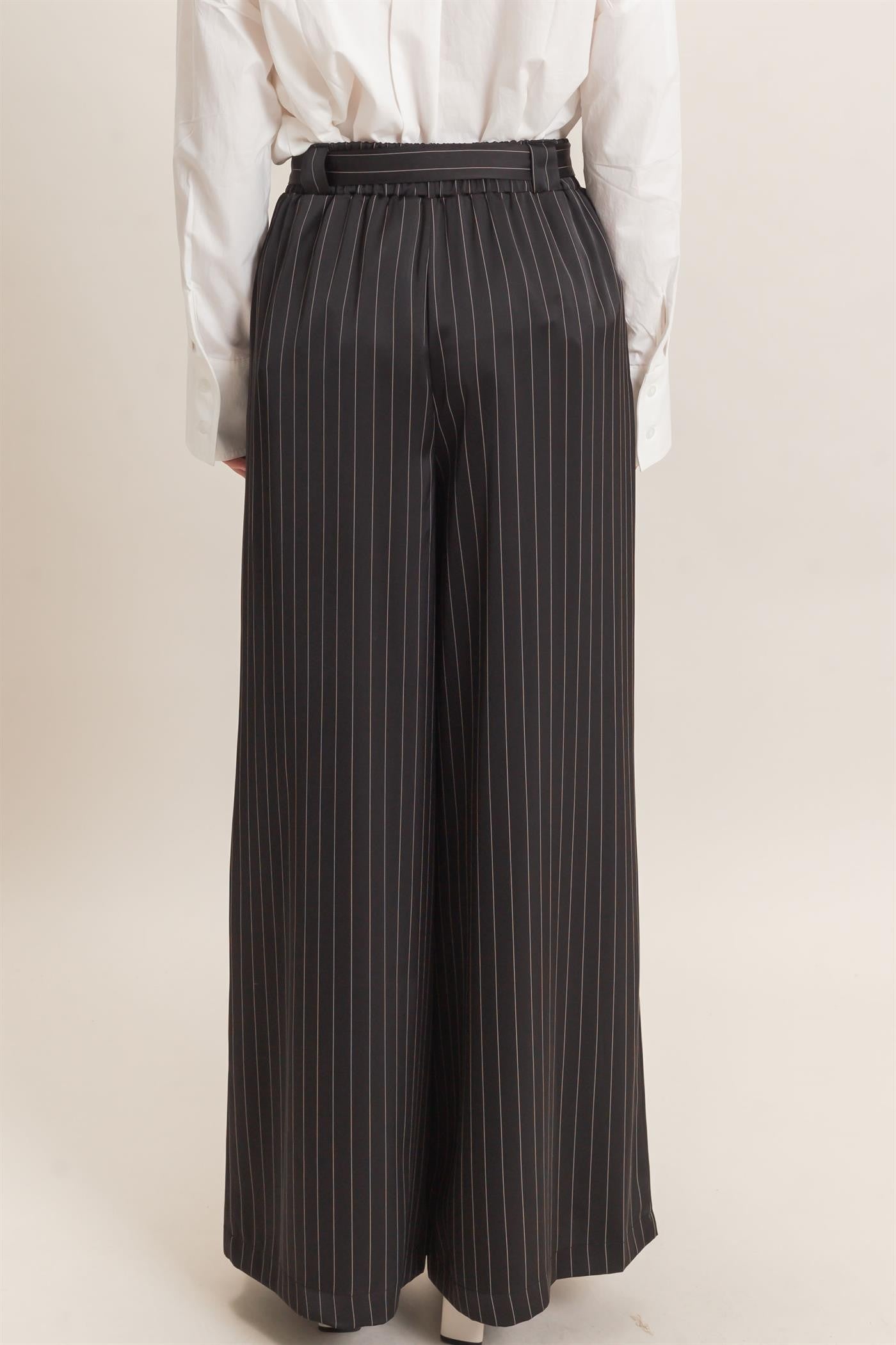 Black Pinstripe Button Up Top & Pant Set
