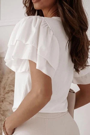 White Ruffle Short Sleeve Top