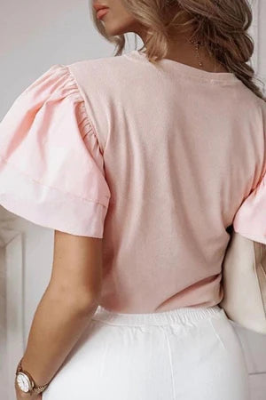 Light Pink Ruffle Short Sleeve Top