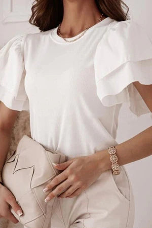 White Ruffle Short Sleeve Top