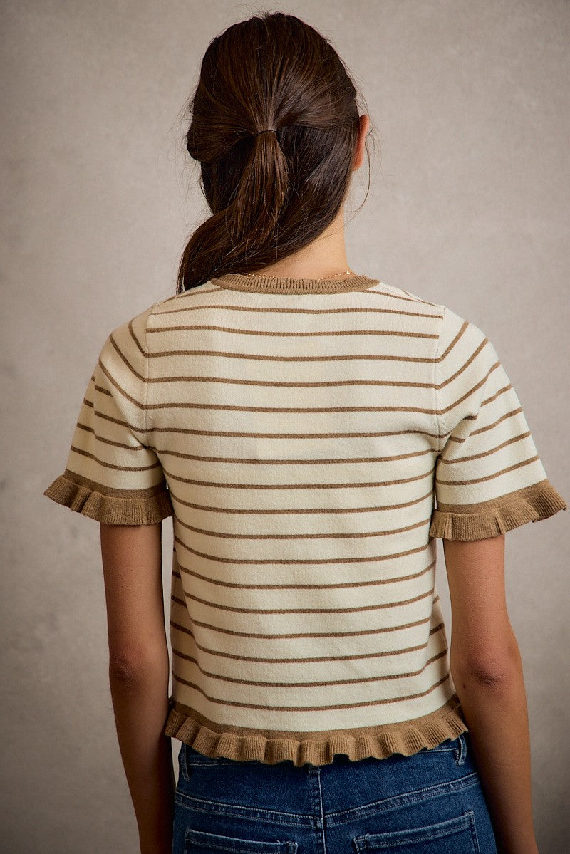 Stripe  Ruffled Sweater Knit Top