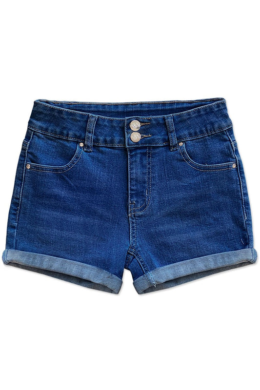 Girl's Premium Denim 2 Buttons Double Roll-Up shorts