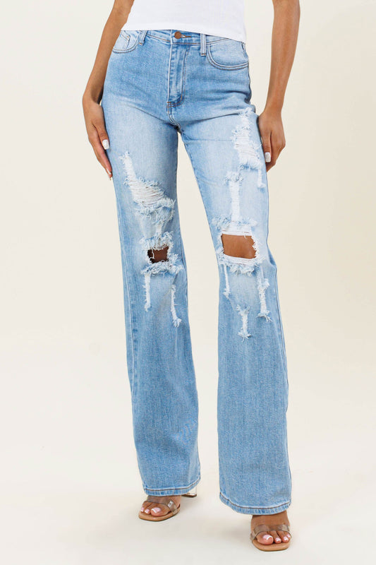 High Rise Wide Leg Distressed Jeans