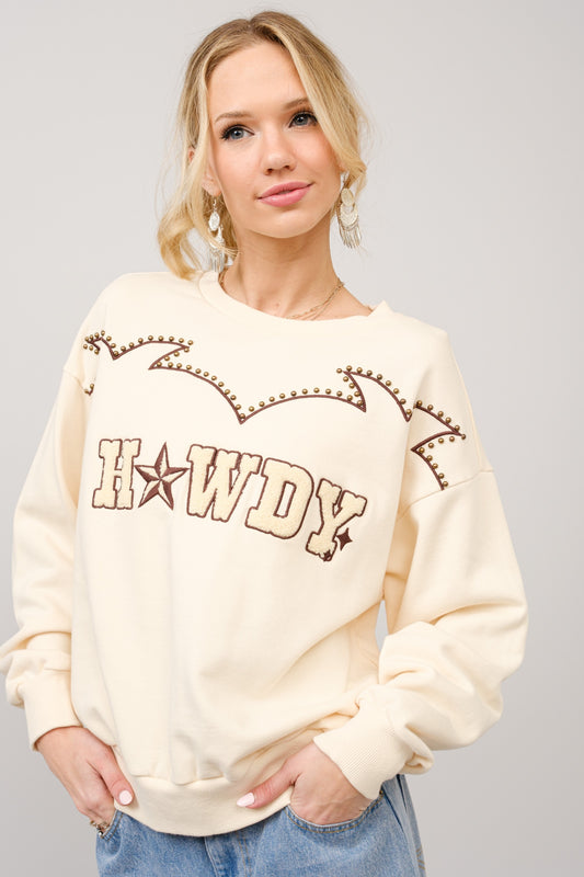 Howdy Embroidered & Studded Sweatshirt