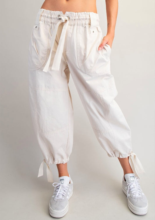 Mineral Washed Tied Cuff Joggers- Bone