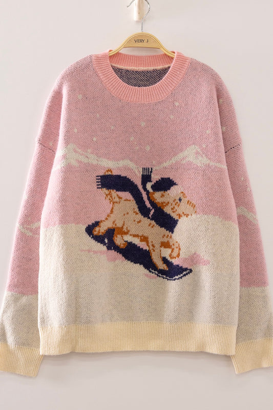 Snowy Puppy Pink Sweater