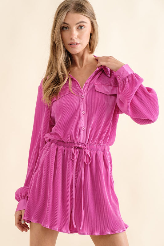 Pink Accordion Pleated  Shorts Romper