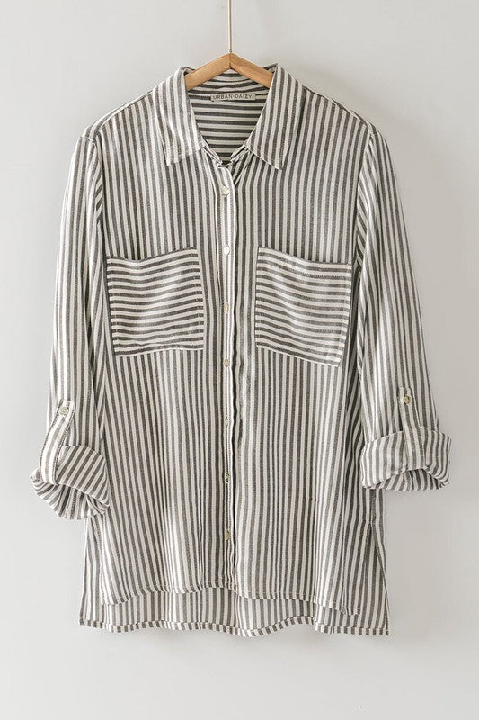 Black Button Down Striped Shirt