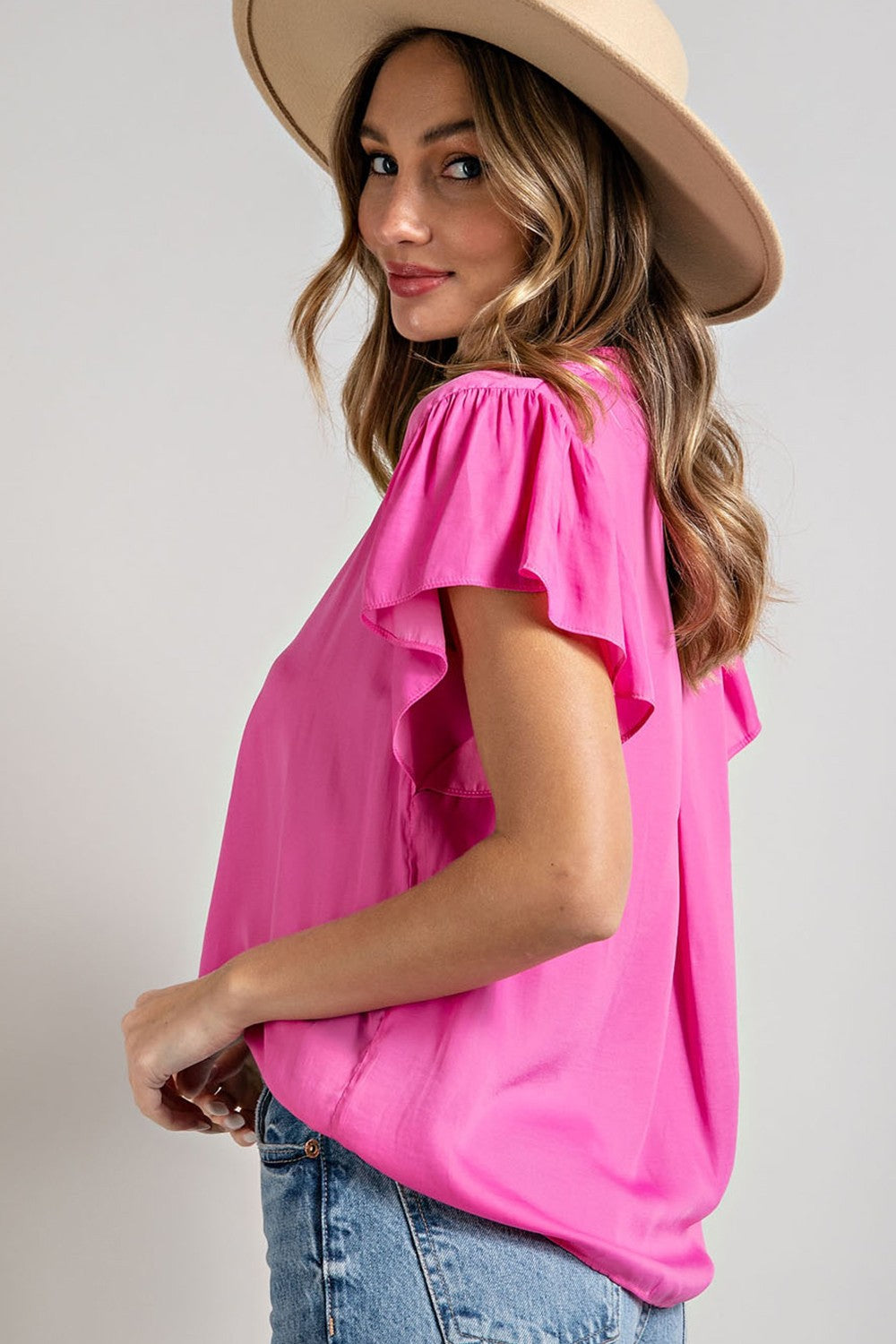 Bubble Gum Casual V-Neck Top