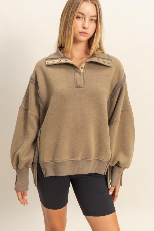 Mineral Washed Quarter Snap Sweatfleece Top