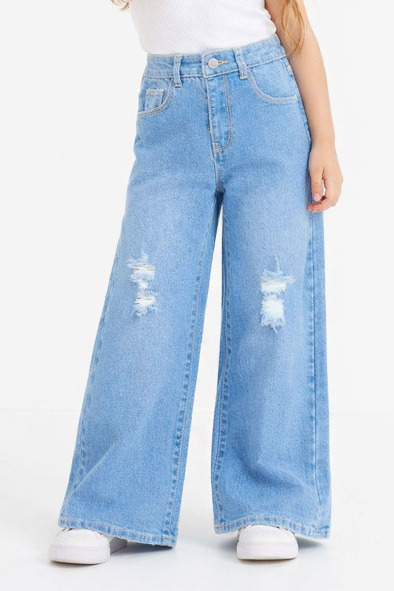 Toddler's Stretch Distressed Denim Wide Leg Jeans