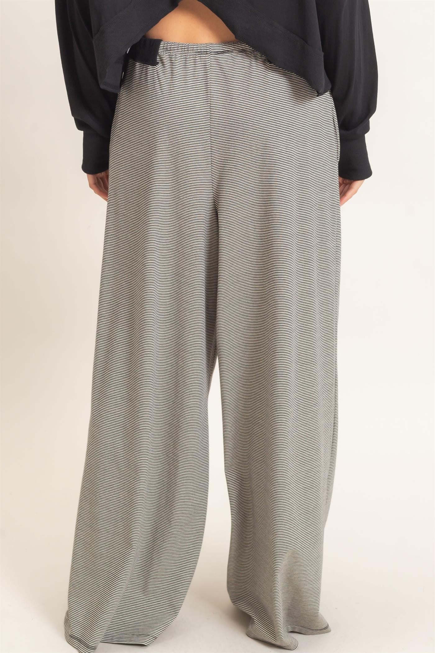 Black Thin Striped Wide Leg Pants
