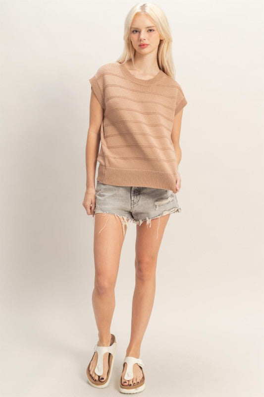 Textured Round Neck Dolman Sleeve Top