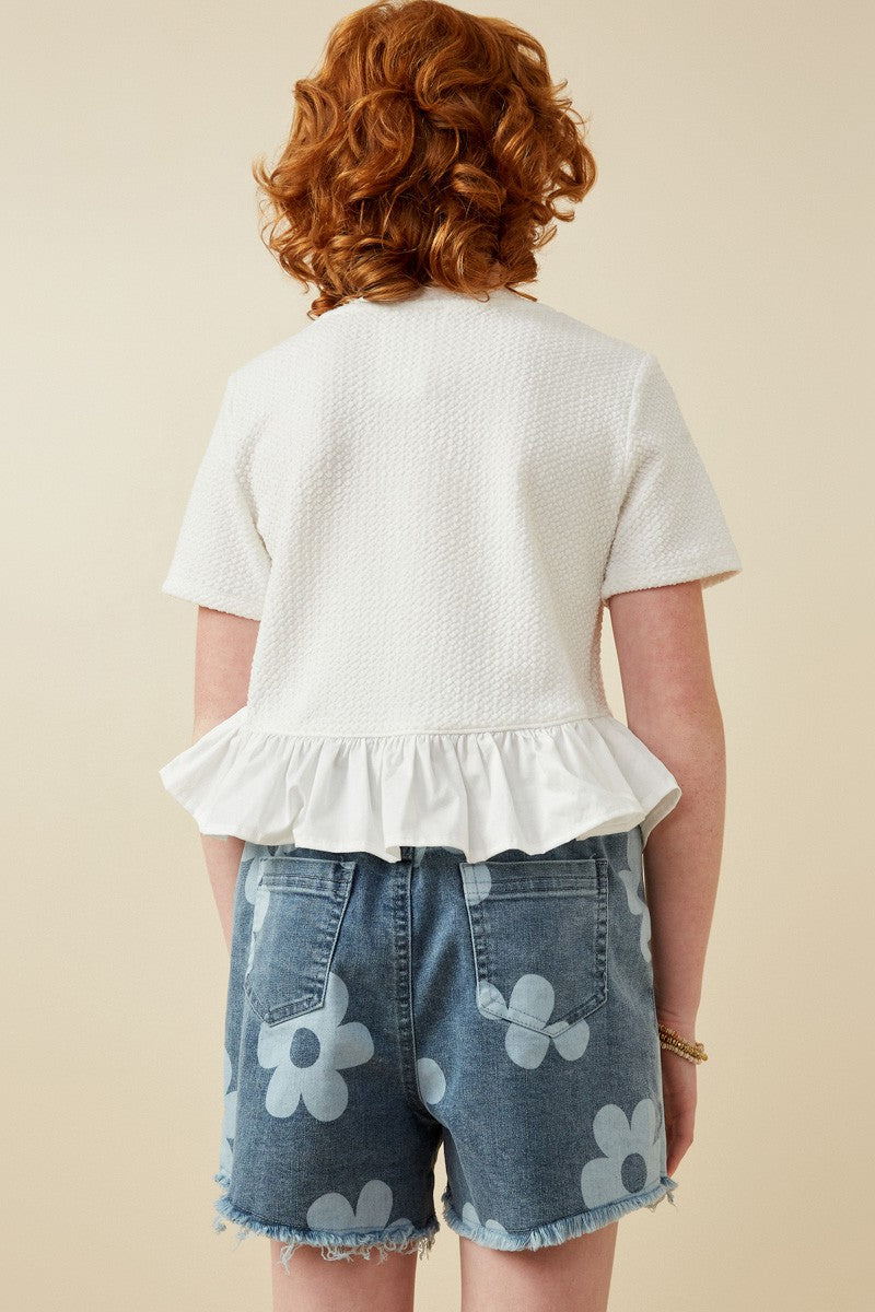 Girls Mix Media Poplin Hem Knit Top