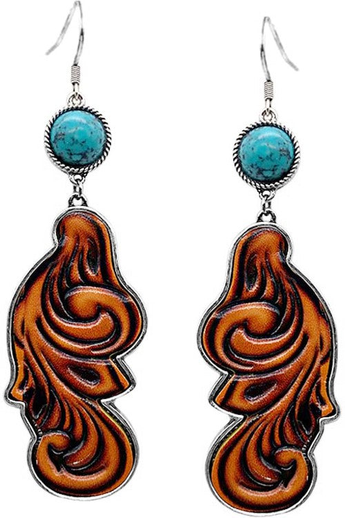 Western Cable Paisley Leather Earrings