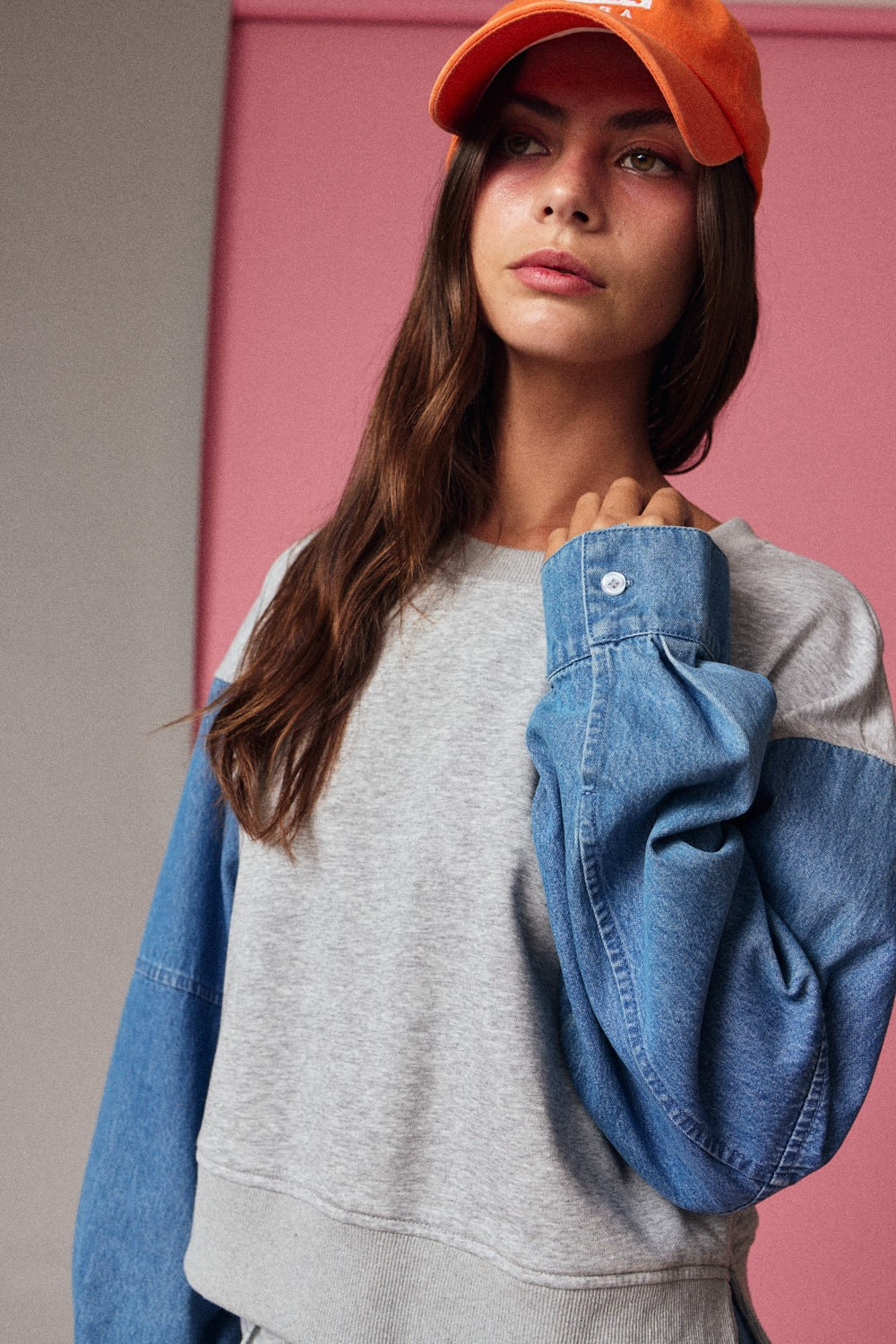 Color Block Relaxed Fit Denim Pants Set