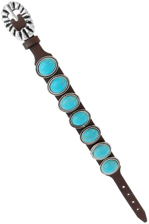 Turquoise Concho Leather Bracelet