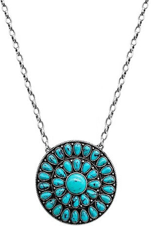 Turquoise Concho Round Pendant Necklace