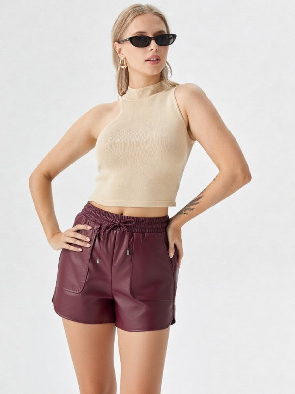 Wine Faux Leather Dolphin Shorts