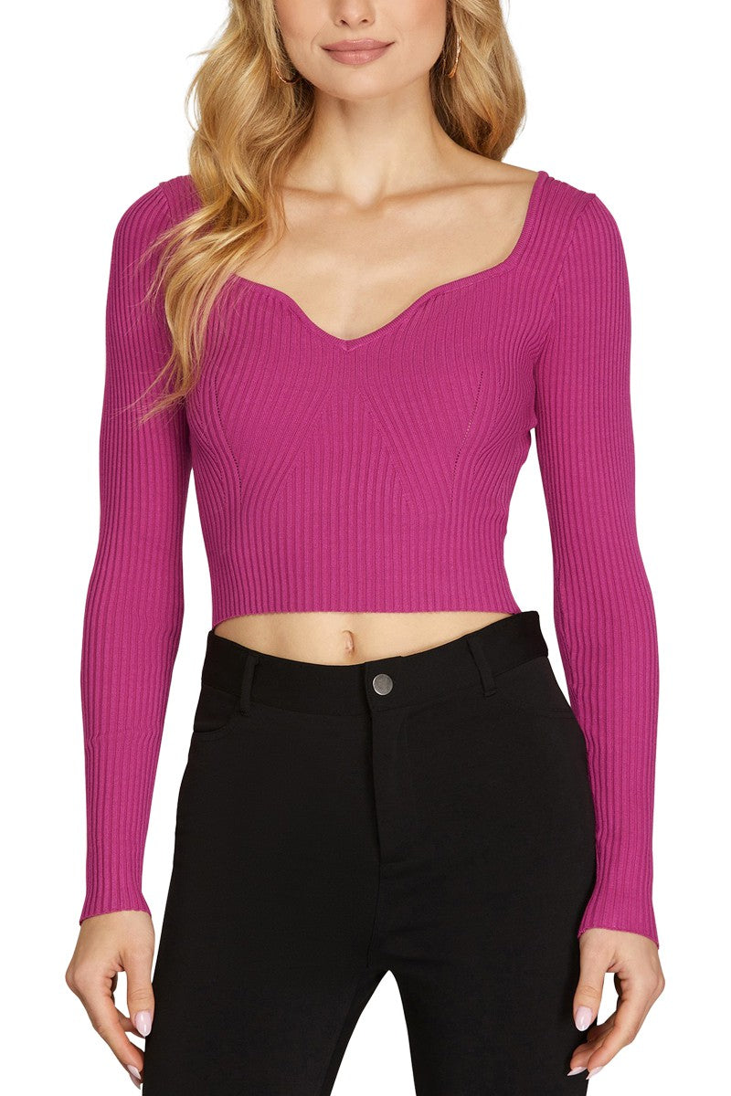 Fuchsia Sweetheart Neck Sweater