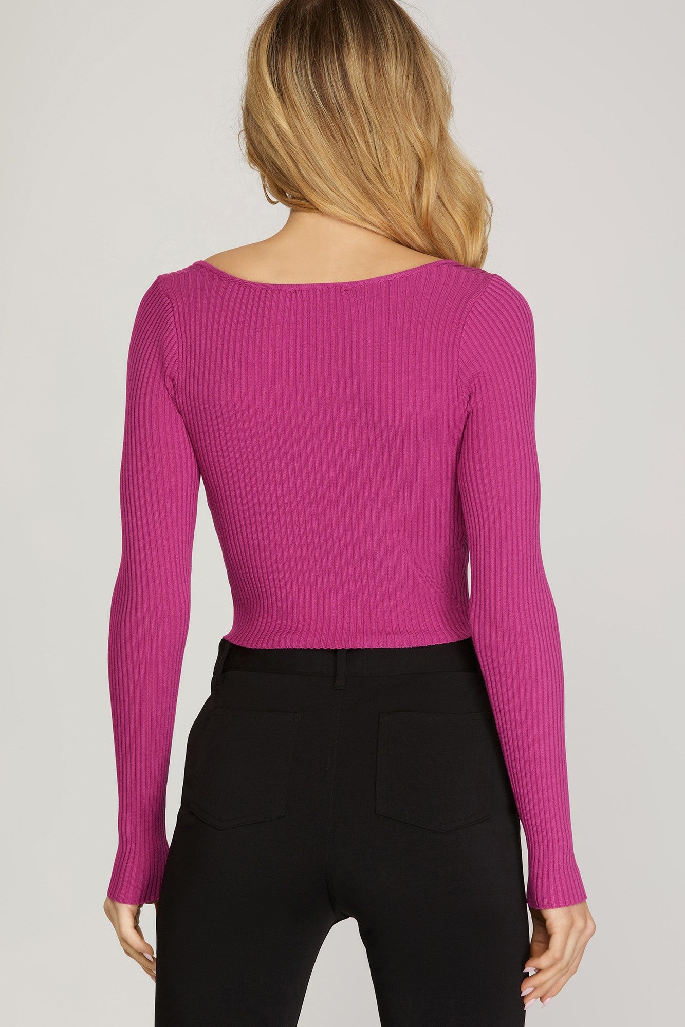 Fuchsia Sweetheart Neck Sweater