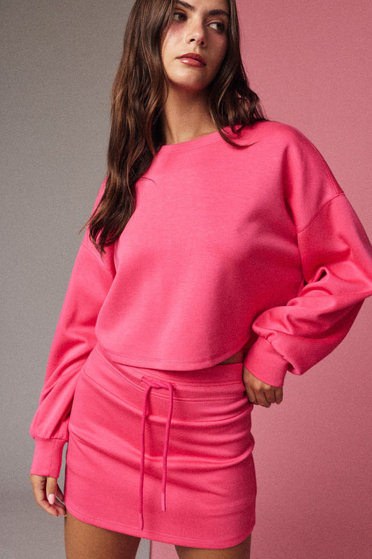 Hot Pink Crew Neck Top & Skirt Set