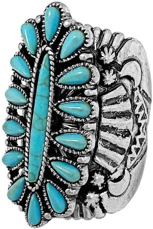 Concho Turquoise Flower Cuff Ring