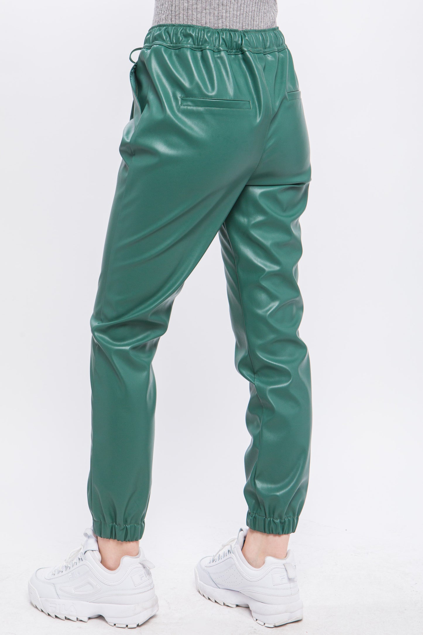 LEATHER JOGGER PANTS - Green Stone