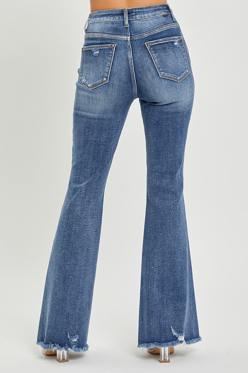 Risen High Rise Flare Knee Jeans